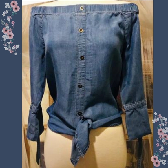 Haute Monde Tops - Off shoulder denim Top